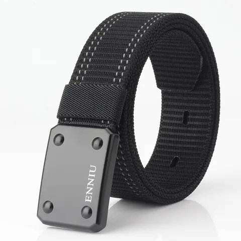 Men Heavy Duty Tactical Nylon Belt With Zinc Alloy Double Hook Buckle Reflective Stripes Outdoor Adjustable Waistband