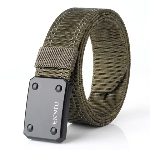 Men Heavy Duty Tactical Nylon Belt With Zinc Alloy Double Hook Buckle Reflective Stripes Outdoor Adjustable Waistband