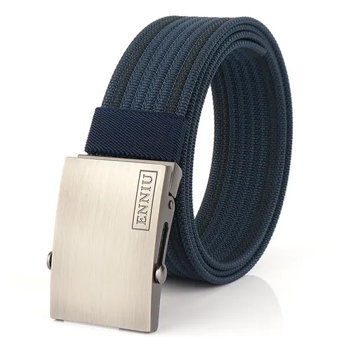 Men's Tactical Nylon Belt Durable Woven Canvas Belt With Zinc Alloy Automatic Sliding Buckle Adjustable Outdoor Sports Casual Waistband