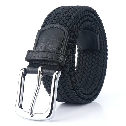 Men's Women's Casual Braided Elastic Canvas Belt With Zinc Alloy Pin Buckle Stretch Woven Fabric Waist Belt For Jeans Outdoor