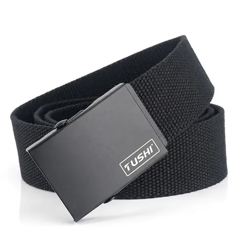 Cinturón de Lona Para Hombre y Mujer Correa Tejida Con Hebilla Automática de Aleación Mate Cinturón Táctico Ajustable Sin Agujeros Cinturón Casual