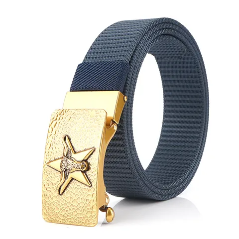 Cintura Tattica in Nylon da Uomo Con Fibbia Automatica in Lega Rilievo Testa di Toro Stella Vintage Casual Regolabile da Esterno