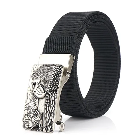 Men's Tactical Nylon Belt Thickened Tank Pattern Casual Outdoor Waistband Zinc Alloy Eagle Relief Automatic Buckle Adjustable Belt