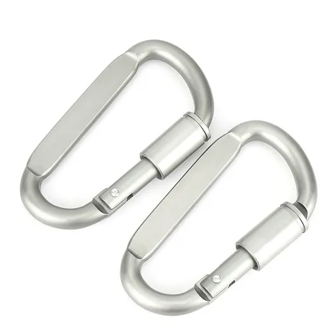 Tactical Aluminum Alloy D-Ring Carabiner With Screw Gate Locking Tactical Outdoor Camping Keychain Hook For Backpack Silver Grey