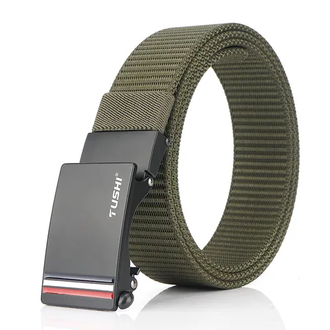 Men's Casual Tactical Nylon Belt With Zinc Alloy Automatic Buckle Brushed Metal Woven Canvas Waist Belt For Outdoor Business Daily
