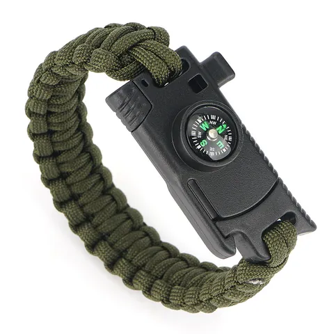 Outdoor Multi-functional Survival Paracord Bracelet With Compass Whistle Flint Fire Starter Scraper For Hiking Camping