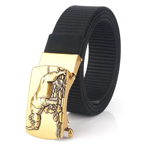 Men's Nylon Tactical Belt With Zinc Alloy Automatic Buckle Rhino Relief Pattern Casual Outdoor Adjustable Canvas Waistband Accessory