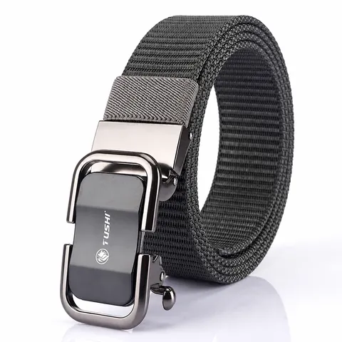 Men Casual Nylon Woven Belt With Zinc Alloy Automatic Buckle Outdoor Tactical Adjustable Breathable Solid Waistband For Daily Sport