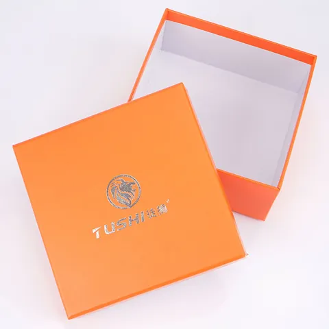 Square Orange Gift Box and White Drawstring Pouch Storage For Belt Wallet Jewelry Minimalist Design Packaging Box and Pouch