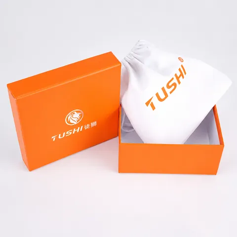 Square Orange Gift Box and White Drawstring Pouch Storage For Belt Wallet Jewelry Minimalist Design Packaging Box and Pouch
