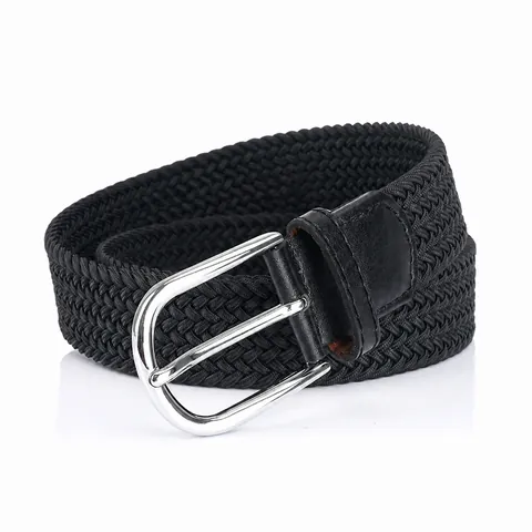 Unisex Casual Elastic Braided Belt With Zinc Alloy Pin Buckle Adjustable High Elasticity Nylon Fabric Waist Strap For Men Women