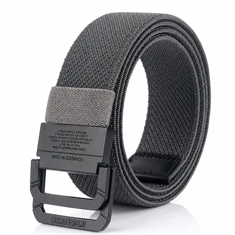 Tactical Nylon Web Belt For Men Double Ring Zinc Alloy Buckle Elastic Woven Canvas Waistband Outdoor Casual Sports Accessories