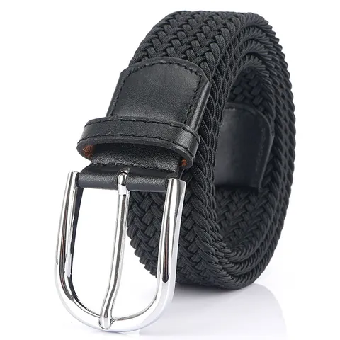 Unisex Casual Elastic Braided Belt With Zinc Alloy Pin Buckle Adjustable High Elasticity Nylon Fabric Waist Strap For Men Women