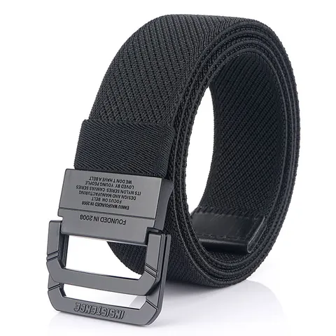 Tactical Nylon Web Belt For Men Double Ring Zinc Alloy Buckle Elastic Woven Canvas Waistband Outdoor Casual Sports Accessories