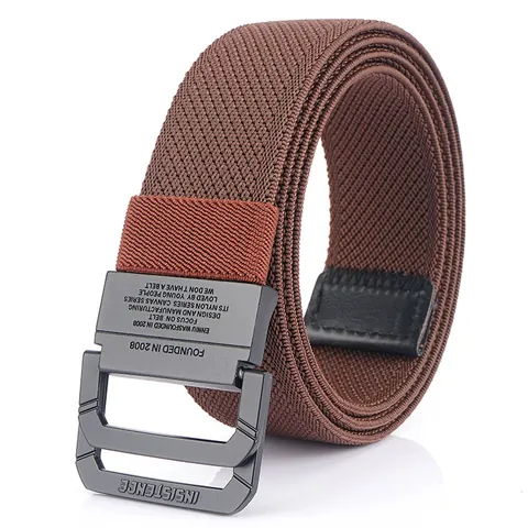 Tactical Nylon Web Belt For Men Double Ring Zinc Alloy Buckle Elastic Woven Canvas Waistband Outdoor Casual Sports Accessories