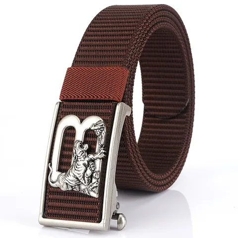 Cintura Intrecciata in Nylon Casual da Uomo Con Fibbia Automatica in Lega di Zinco a Rilievo di Tigre Cinturone Tattico da Esterno per Giovani Studenti