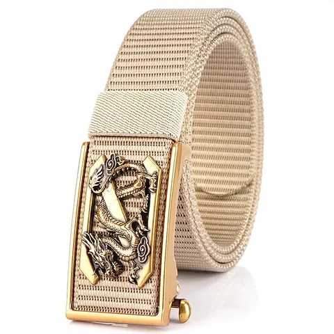 Cintura da Uomo Casual in Nylon Ispessito Con Fibbia Automatica in Lega di Zinco Con Rilievo a Dragone Cinturino alla Moda Tattico per Esterni
