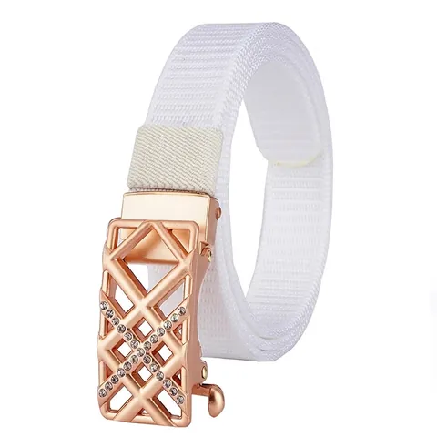 Cintura Intrecciata in Nylon Casual da Donna Con Fibbia Automatica in Lega di Zinco Intarsiata di Strass Cintura alla Moda