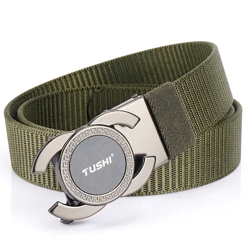 Herren Nylon Gewebegürtel Mit Zinklegierung Automatikschließe Verstellbarer Lässiger Taktischer Outdoor Bund Ohne Löcher