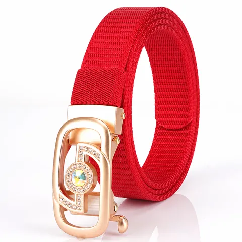 Ceinture en Nylon Tressé de Mode pour Femmes Luxe Strass Incrusté Boucle Automatique en Alliage Ajustable Décontracté Sangle de Taille pour Robes Jeans