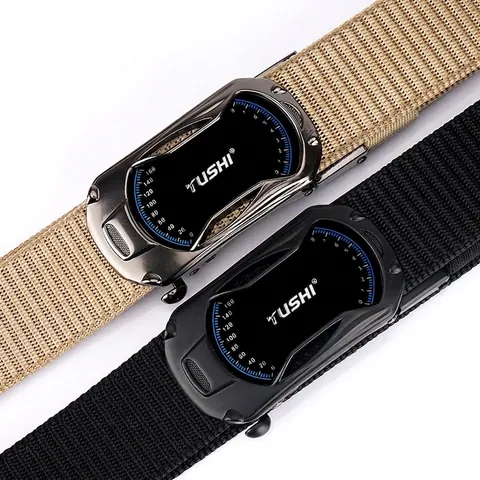 Men's Automatic Buckle Nylon Belt Car Dashboard Design Tactical Webbing Waistband For Casual Sporty Outdoor Wear