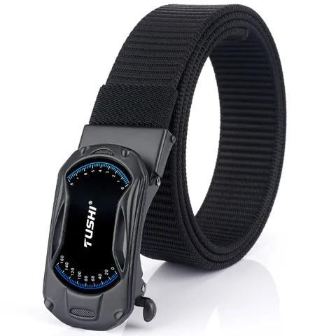 Men's Automatic Buckle Nylon Belt Car Dashboard Design Tactical Webbing Waistband For Casual Sporty Outdoor Wear