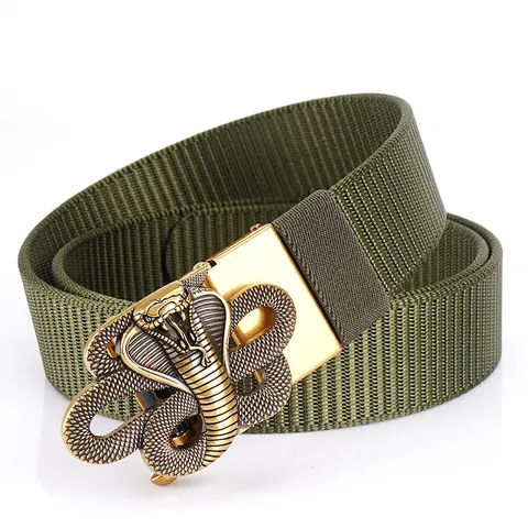 Men's Tactical Nylon Belt With 3D Cobra Snake Zinc Alloy Automatic Buckle Casual Outdoor Adjustable Waist Strap Fashion Belt