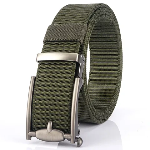 Men's Outdoor Tactical Nylon Web Belt With Zinc Alloy Toothless Automatic Buckle Breathable Casual Adjustable Waist Belt For Hiking Daily