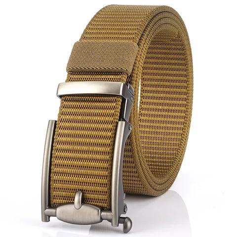 Men's Outdoor Tactical Nylon Web Belt With Zinc Alloy Toothless Automatic Buckle Breathable Casual Adjustable Waist Belt For Hiking Daily
