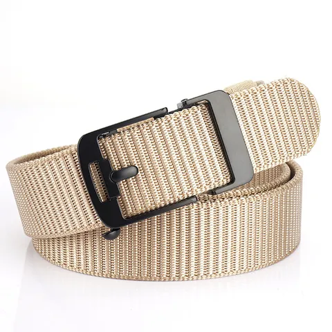 Men Casual Nylon Woven Belt With Zinc Alloy Automatic Buckle Tactical Outdoor Adjustable Waist Belt For Jeans Daily Use