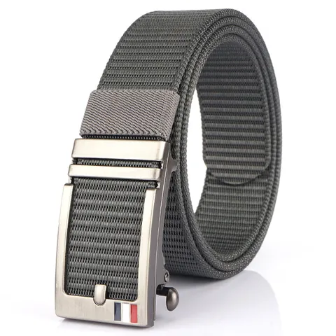 Men's Nylon Woven Belt Automatic Zinc Alloy Buckle Casual Business Tactical Waist Strap Tri Color Stripe Adjustable Fashion Accessories