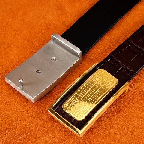 Men Business Casual Top Grain Cowhide Leather Belt Crocodile Pattern Automatic Stainless Steel Buckle Luxury Waist Strap