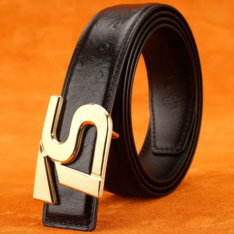 Men's Top Grain Cowhide Leather Belt With Ostrich Pattern Stainless Steel Smooth Buckle Business Casual Fashion Waist Strap
