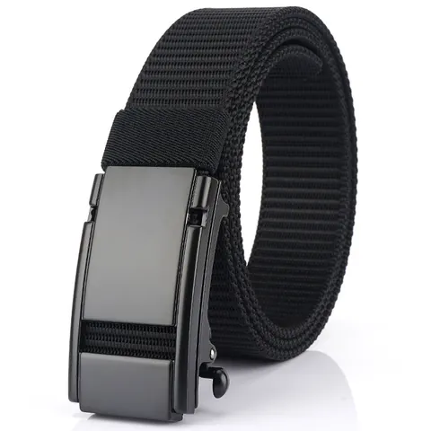 Men's Outdoor Casual Nylon Tactical Belt With Zinc Alloy Automatic Buckle Adjustable Webbing Canvas Waistband