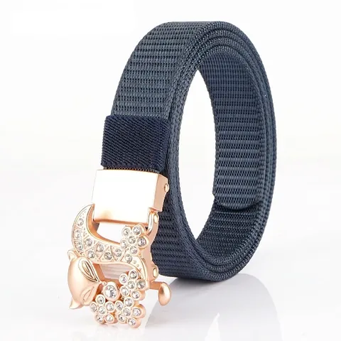 Cintura da Donna in Nylon alla Moda Con Fibbia a Volpe in Strass Cintura a Rete Scorrevole Automatica per Jeans Cintura Regolabile Casual