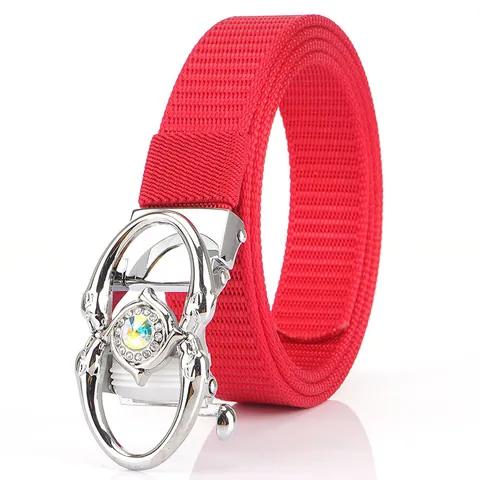Women Men Casual Woven Nylon Belt With Gold Zinc Alloy Rhinestone Automatic Buckle Trendy Adjustable Outdoor Leisure Fashion Waistband