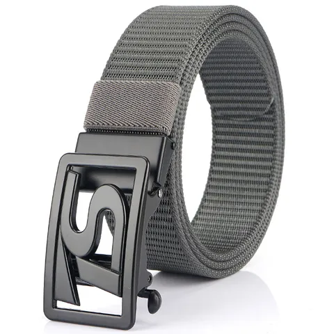 Men Tactical Nylon Belt Zinc Alloy Automatic Buckle Hollow Letter Design Casual Outdoor Business Waistband