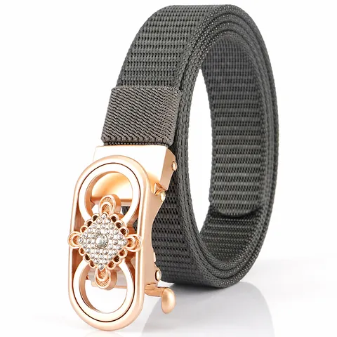 Ceinture en Nylon pour Femmes Avec Boucle Automatique en Alliage de Strass Texture de Tank Casual Outdoor Mode Ceinture Bijou