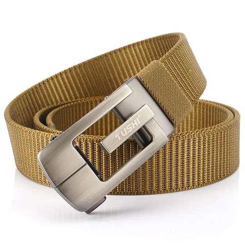 Men Casual Outdoor Nylon Braided Belt With Alloy Automatic Buckle Thickened Wear-Resistant Tactical Waistband For Hiking Travel Daily