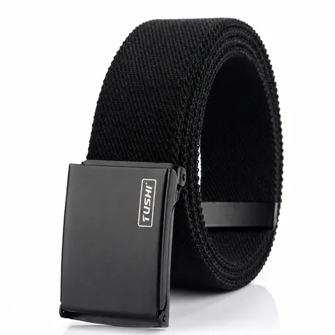 Unisex Elastic Canvas Braided Belt With Automatic Iron Buckle Adjustable Casual Woven Waistband For Men Women Outdoor Daily