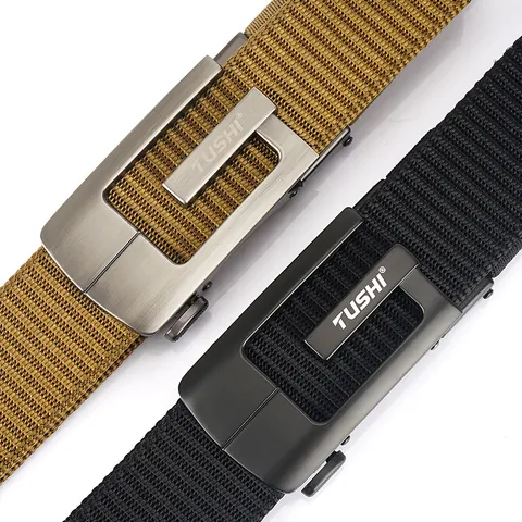 Men Casual Outdoor Nylon Braided Belt With Alloy Automatic Buckle Thickened Wear-Resistant Tactical Waistband For Hiking Travel Daily