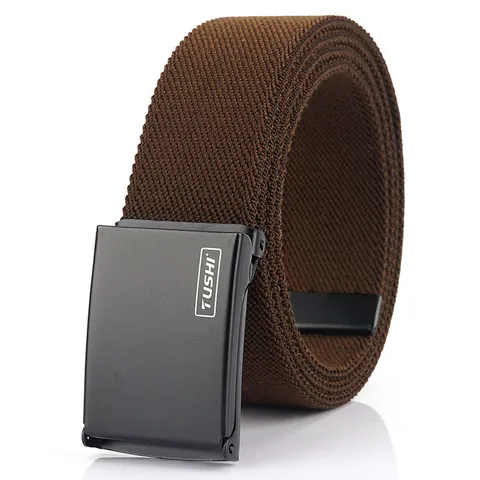 Unisex Elastic Canvas Braided Belt With Automatic Iron Buckle Adjustable Casual Woven Waistband For Men Women Outdoor Daily
