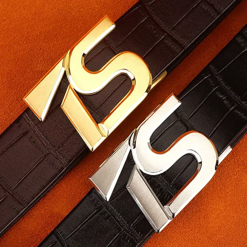 Men Crocodile Pattern Top Layer Cowhide Leather Belt With Stainless Steel Automatic Buckle Business Formal Casual Waistband