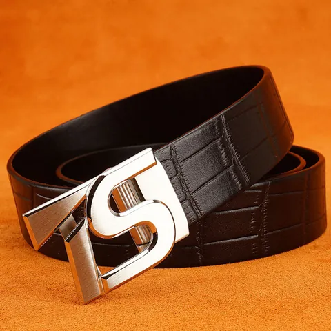 Men Crocodile Pattern Top Layer Cowhide Leather Belt With Stainless Steel Automatic Buckle Business Formal Casual Waistband