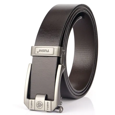 Cinturón de Cuero de Vaca de Primera Capa para Hombre Con Hebilla Automática de Aleación de Zinc Business Casual Ajuste sin Agujeros