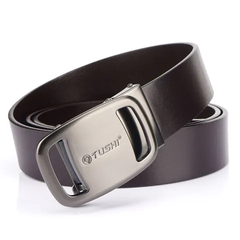 Men Automatic Buckle Leather Belt Top Grain Cowhide Waistband For Business Casual Dress Pants Trousers Waist Strap Accessory