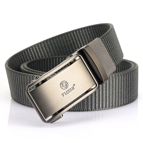 Cintura da Uomo con Fibbia Automatica in Nylon Intrecciato Tattico Fibbia in Lega di Zinco Logo Leone Regolabile