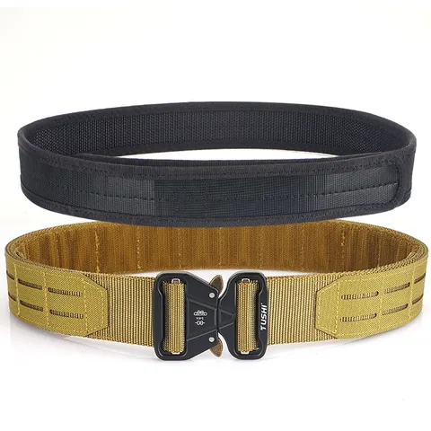 Tactical Heavy Duty Nylon Inner Outer Belt System With Quick Release Metal Buckle MOLLE Camouflage Adjustable Men Waist Belt