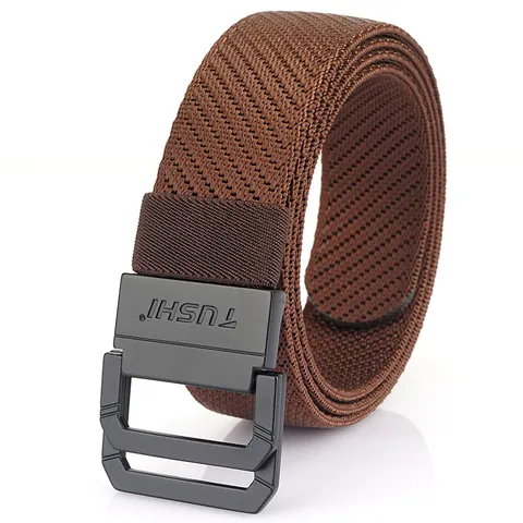 Men's Elastic Braided Nylon Belt With Zinc Alloy Double Ring Buckle Tactical Outdoor Casual Adjustable Waist Belt