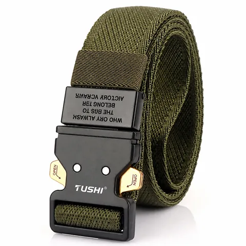 Men's Tactical Elastic Belt 3.5cm Width Nylon Woven Belt With Heavy Duty Alloy Quick Release Buckle Outdoor Military Training Casual Waistband